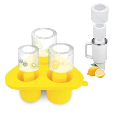 Imagem de Molde de cubo de gelo para Stanley Cup 30 e 1,134 g - Bandeja de gelo cilíndrica para copo Stanley, mantém as bebidas frescas 24H, silicone sem BPA, fácil de remover, 3 tamanhos com tampa e
