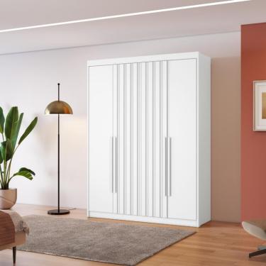 Imagem de Guarda Roupa Casal 4 Portas Ripado Grécia Conquista Móveis - Branco