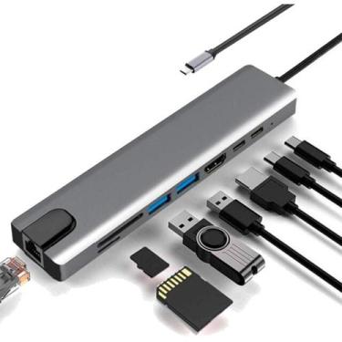 Imagem de Adaptador usb tipo c com 8 saidas hdmi usb-c usb 3.0 usb 2.0 micro sd 