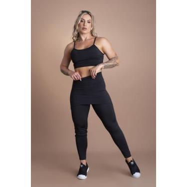 Imagem de Conjunto Feminino Calça Legging Saia Tapa Bumbum Cintura Alta E Top Cr