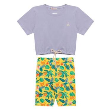 Imagem de Conjunto Infantil Menina, Blusa Cadarço MM Lilás E Ciclista Amarela - 