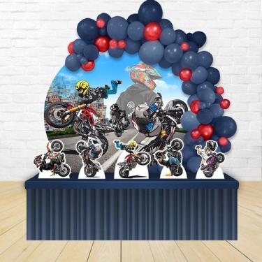 Imagem de kit festa painel redondoDecoração Motos Grau Moto Empinando 1,50 Diâme