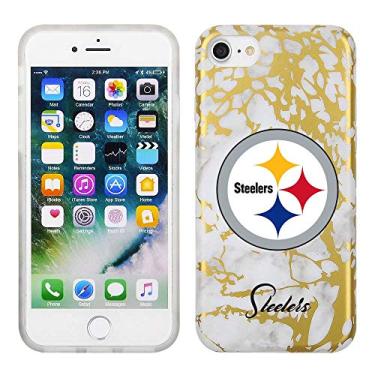 Imagem de Prime Brands Group Capa de celular com estampa de mármore branco e dourado em TPU para Apple iPhone 8/7/6S - Licenciado pela NFL Pittsburgh Steelers