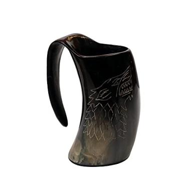 Imagem de Aasiya Nautical Caneca Vikings Valhalla's Game of Thrones Stark House - Caneca de lobo esculpida para cerveja, vinho, hidromel e cerveja