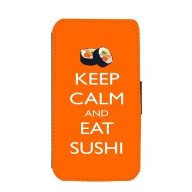 Imagem de Rikki Knight Keep Calm and eat Sushi Orange Color New Flip Wallet Galaxy S3 Capa para Galaxy S3