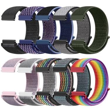 Imagem de Tiptops Pacote com 10 pulseiras de nylon compatíveis com Samsung Galaxy Watch 6 5 4 /Watch 3 de 41 mm/Active 2/Garmin Vivoactive 5/Vivoactive 3 Amzfit Bip 3 Pro/Bip 3/Ticwatch 2 / E / C2, pulseiras de