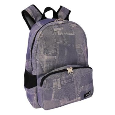 Imagem de Mochila Casual de Jeans Emborrachado, Bolso Frontal com Zíper, Azul Escuro, MN4268