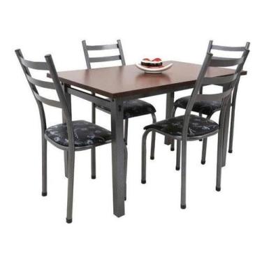 Imagem de Mesa De Jantar 4 Cadeiras Lisboa 1.20m Tampo Mdf Aço Cor Craqueado cam