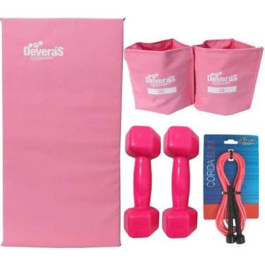 Imagem de Kit: Tornozeleiras 2 kg + Halteres PVC 3 kg + Corda + Colchonete P - D