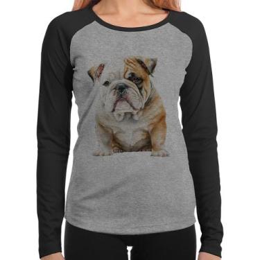 Imagem de Baby Look Raglan Bulldog-Inglês Manga Longa - Foca na Moda, Cinza, Pre