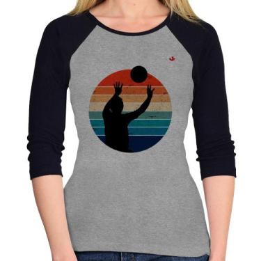 Imagem de Baby Look Raglan Vôlei Vintage Sunset Manga 3/4 - Foca na Moda, Cinza,