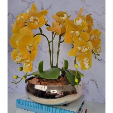 Imagem de Arranjo Com 4 Orquídeas Amarela Vaso Dourado 28cm - FLORESCER DECOR