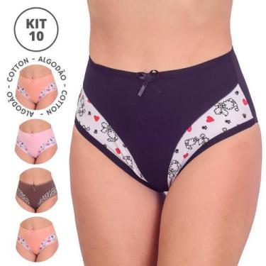 Imagem de KIT 10 Calcinhas Plus size Femininas Cintura Alta Gestante Grávida Sen