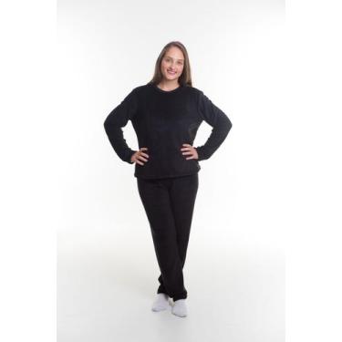 Imagem de Pijama de Inverno Plus Size Feminino - Super Estilo, Preto, G2