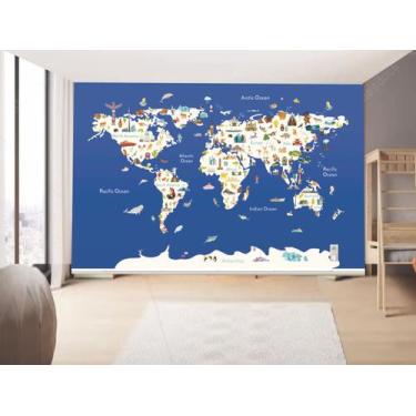 Imagem de Papel de Parede Infantil Mapa MUndi  (folha med. 90x300 cm) - Decor At