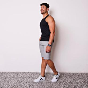 Imagem de Bermuda Masculina Esporte Fino em Sarja - I.Con, Cinza rajado, 42