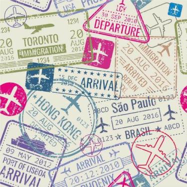 Imagem de Papel De Parede Temático Viagens Carimbos Cidades - 3,3x0,5m - DEKAL D