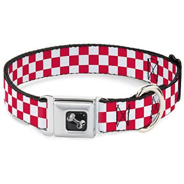 Imagem de Buckle-Down Coleira de cachorro xadrez carmesim/branco osso, grande/38-66 cm