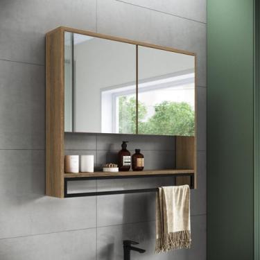 Imagem de Armário Espelheira para Banheiro 80cm com 2 Portas e Toalheiro Estilo 