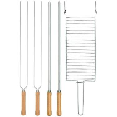 Imagem de Kit Preparo Churrasco 5pcs Churrasqueira Grelha e Espetos 55cm Simples