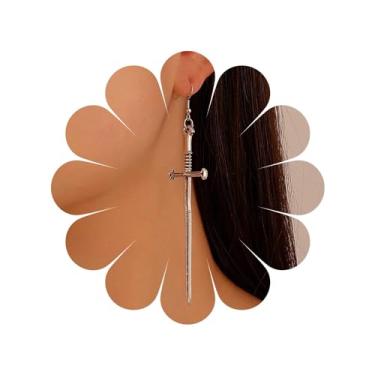 Imagem de Sttiafay Brincos com pingente de espada punk, brincos longos de punhal, cruz, prata, espada, gancho, espada, gótica, joias femininas, Zinco, Sem pedra preciosa