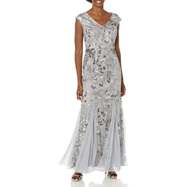 Imagem de Alex Evenings Vestido feminino longo e rodado detalhe Godet (Pequeno e Regular), Prata, 46