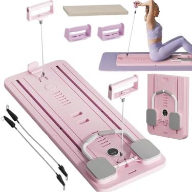 Imagem de ASQUAR Conjunto de Pranchas para MáQuina de Reforma de Pilates – Equipamento Multifuncional de Pilates com Rolo Abdominal, CronôMetro e Rebote AutomáTico, Design DobráVel para Uso DoméStico(Rosa)