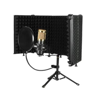 Imagem de Escudo de isolamento de microfone, escudo de som de 5 painéis com filtro pop e suporte de tripé, espuma absorvente para filtrar vocal, para podcast, estúdio e a maioria dos equipamentos de gravação de