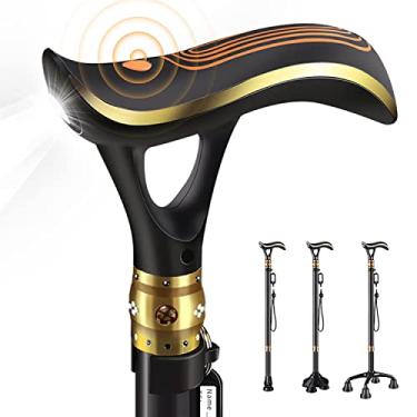 Imagem de ispuoocti Bengala Com Alarme Inteligente Para Homens E Mulheres, Bengalas Telescópicas E Ajustáveis Para Idosos, Carga Direta Usb, Com Luz Led, Uma Bengala Para Três Finalidades, Leve E Estável (Preta