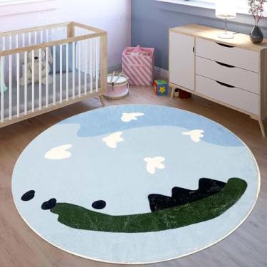 Imagem de USTIDE Tapete infantil redondo macio 1,5 m, tapete de desenho animado céu animais círculo azul tapete fofo infantil tapete antiderrapante para sala de estar, jantar, quarto, sala de jogos