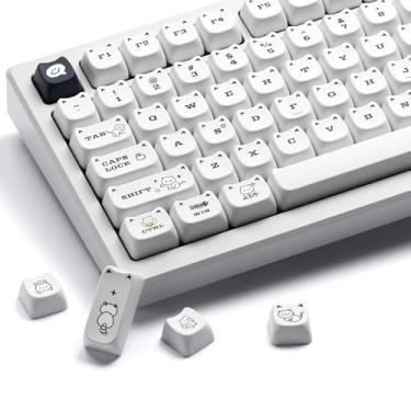 Imagem de XVX Teclas de gato fofo, teclas PBT brancas perfil Mao, 143 teclas Meow Meow, conjuntos de teclas compatíveis com 65% 75% 96% 100% Cherry Gateron MX Switches Teclado mecânico para jogos