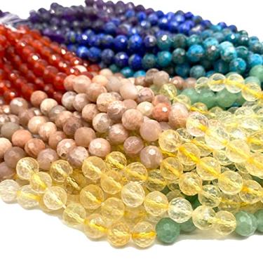 Imagem de ABCGEMS Sete contas de chacra (a combinação definitiva das pedras de energia mais fortes) citrino de mel, pedra da lua de pêssego, ametista, apatita, lápis-lazúli, cornalina, aventurina - redondo