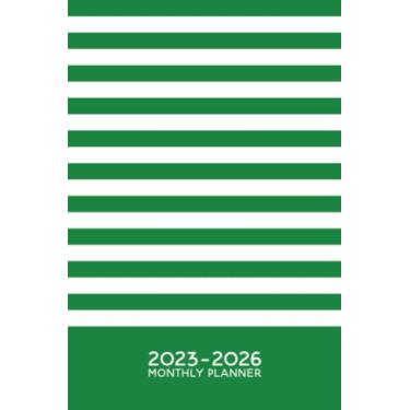 Imagem de 4 Year Planner 2023-2026 with a Modern Green and White Striped Cover: 6x9 Size, 2023 2024 2025 2026, Monthly 2-Page Calendars, 48 Months