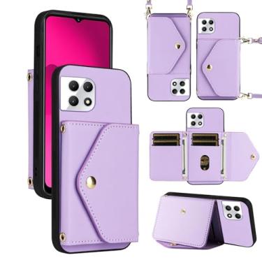 Imagem de Dswteny Capa carteira para T-Mobile Revvl 7 5G com cordão de pulso alça de ombro flip bolsa, suporte para cartão de crédito capa para celular Tmobile Revvl7 T Mobile Revel Tmo Revell Rebel mulheres