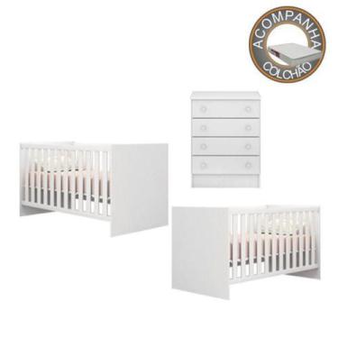 Imagem de Quarto de Bebê Berço Gemeos Colchão Light e Cômoda Doce Sonho Branco Q