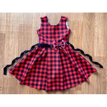 Imagem de Vestido Infantil Juvenil de Festa Junina Xadrez Vermelho e Preto - Só 