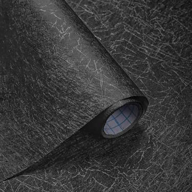 Imagem de GloryTik Papel de parede de seda preta de 17,3 x 393,17 cm, papel de contato autoadesivo texturizado preto em relevo, papel de parede espesso removível para sala de estar, armário de cozinha,