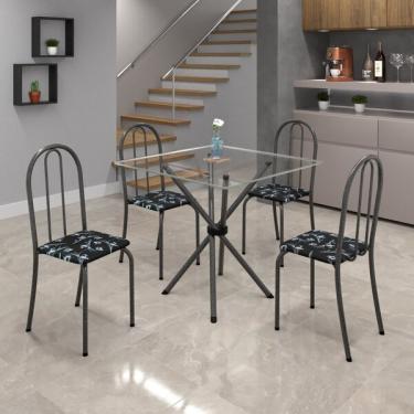 Imagem de Conjunto De Mesa Tubular 70x70cm Tampo De Vidro Com 4 Cadeira