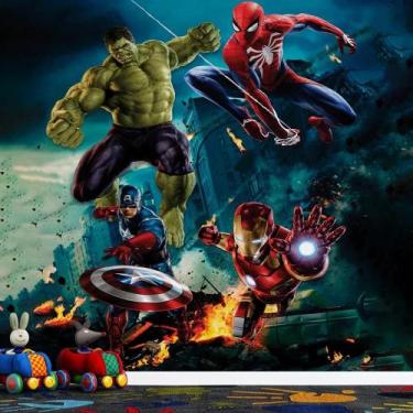 Imagem de Papel de Parede Infantil Vingadores Marvel  Hulk, Homem-Aranha, Capitã