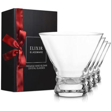 Imagem de ELIXIR GLASSWARE Conjunto de 4 copos de martini sem haste – Copos de martini de cristal soprados à mão – elegantes copos de coquetel para bar, martini, cosmopolitan, Manhattan, gimlet, Pisco Sour 255 g, transparente