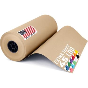 Imagem de Paclord Rolo de papel kraft marrom feito nos EUA de 45,7 x 1,8 m, tamanho industrial, núcleo de 7,6 cm – papel kraft colorido de qualidade americana para escola, embrulho de presente, quadro de avisos