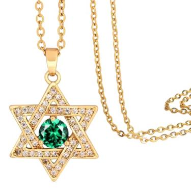 Imagem de Lagava Colar Estrela de Davi: Colar pequeno com pingente de pedra do mês de nascimento | Colar de estrela judaica de seis pontas com pedra do mês de nascimento, joia minúscula de ouro 14K para