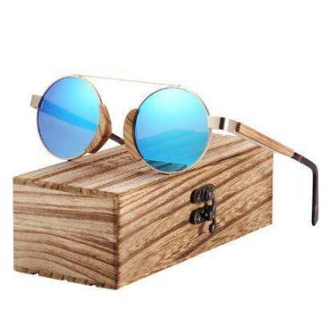 Imagem de Óculos de Sol Barcur Feminino Polarizados de madeira redondo BC7103, A