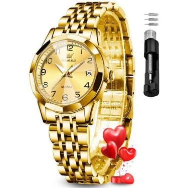 Imagem de Relógio OLEVS Feminino - Estilo Fashion com Diamantes Dourados