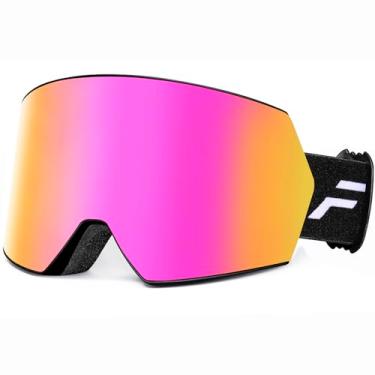 Imagem de FMY Óculos De Esqui Para Homens, Mulheres E Jovens - Proteção Antiembaçamento UV400 Óculos De Esqui Na Neve Para Adultos Com Armação Rosa E Preta Média