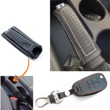Imagem de Kit Capas Couro Alavanca Freio De Mão + Chave Canivete Cruze G2 2017 2