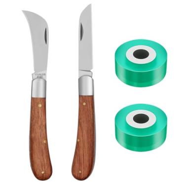 Imagem de PAXLINSEN 2 facas de enxerto, faca de poda de jardim de aço inoxidável com 2 fitas de reparo de plantas para enxertia multiferramenta de corte