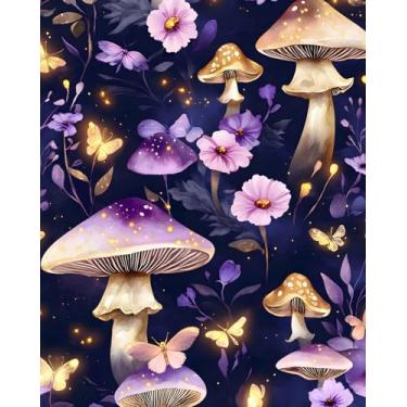 Imagem de ILHIIOR Papel de parede de cogumelo Boho Peel and Stick Papel de parede folha roxa vintage papel de parede floral roxo papel de parede removível autoadesivo para gavetas de armário decoração de parede