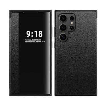 Imagem de FWYANZH Capa flip para Samsung Galaxy S25 Ultra/S25 Plus/S25, Smart Clear View Window Slim Capa de couro à prova de choque, preta, S25plus