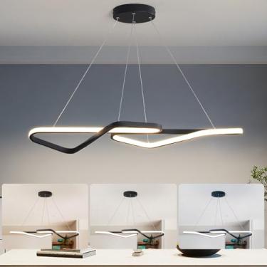 Imagem de TONGCIYU Lustres para sala de jantar modernos,dimerizável Lustre pendente sala de jantar,lustre pendente com controle remoto (Preto,L84xcmW28cm 28W)